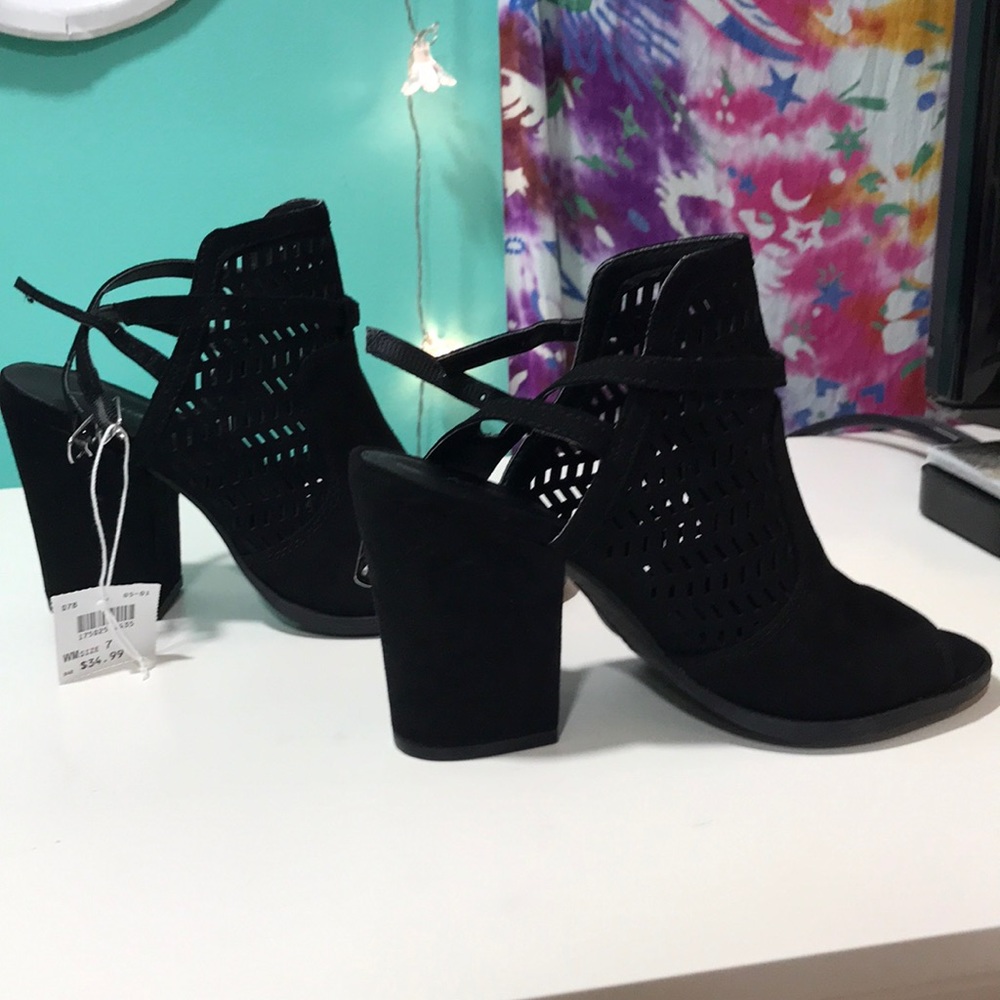 Peep Toe Suede Black Heels